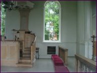 Inside: the three-decker pulpit and altar rails