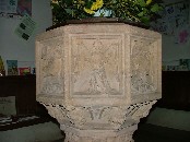 angel on the font: St Michael?