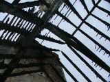 The tower through the charred roof