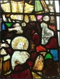 Clockwise: a dove, a goat, an eagle, St John?