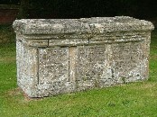 pre-Reformation panelling on a graveyard tombchest