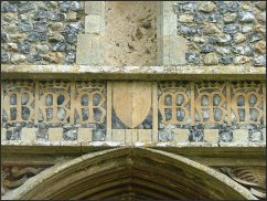 Marian symbols on the porch