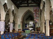 looking east, with banners