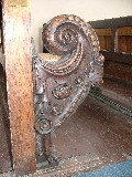 wierd, baroque bench end from Kings College chapel