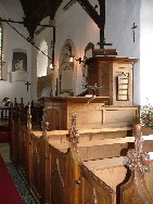 boxed pews and three-decker pulpit