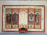 reredos: Fortitude (St Barbara), Temperance (St Mary of Magdala), Mercy (St Veronica) and Justice (St Michael)