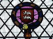 heraldic glass, east window, north aisle