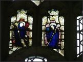 South transept glass: two female Saints - St Hilda and St Etheldreda?