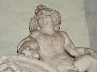 naked fat man with a skull