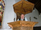 the Word from above! 1624 pulpit with Tom for scale