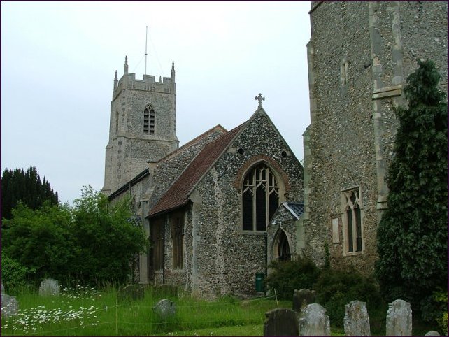 Whitwell: a typical small medieval church. Reepham is to the right.