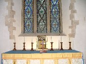 altar top with the lights on